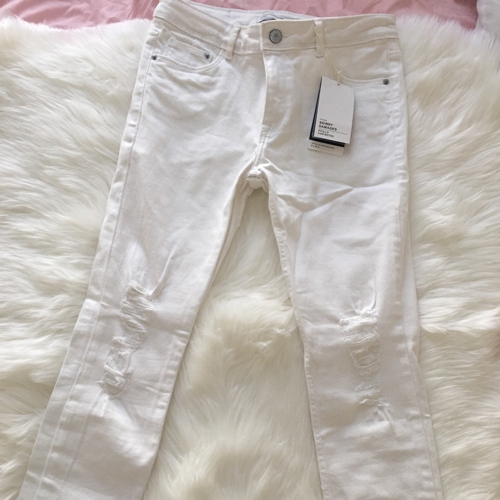 Zara White Skinny Damages Jeans